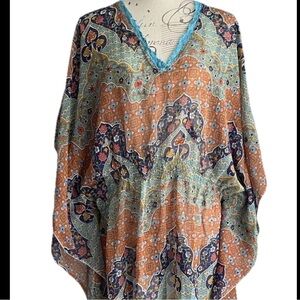 InGear Resort Top Sleeved V-Neck Women's Multi-Color Kaftan Dress One Size